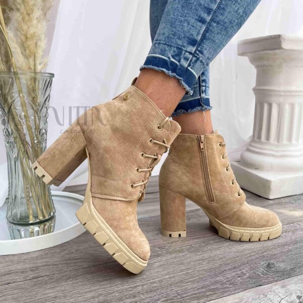 Botines beige con taco grueso 411 - Imagen 5