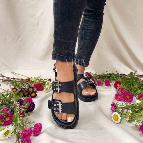 Sandalias negras bajas correa ajustable 502 - Imagen 3