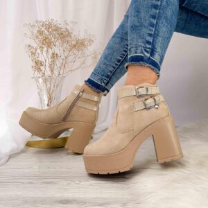 Botines beige taco y plataforma 886