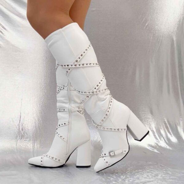 Botas blancas de tacon con hebilla 910 - Imagen 2