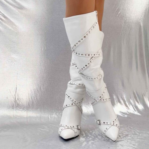 Botas blancas de tacon con hebilla 910 - Imagen 3