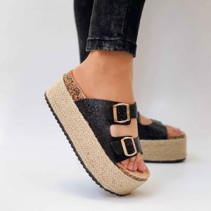 Sandalias casuales negras plataforma 021