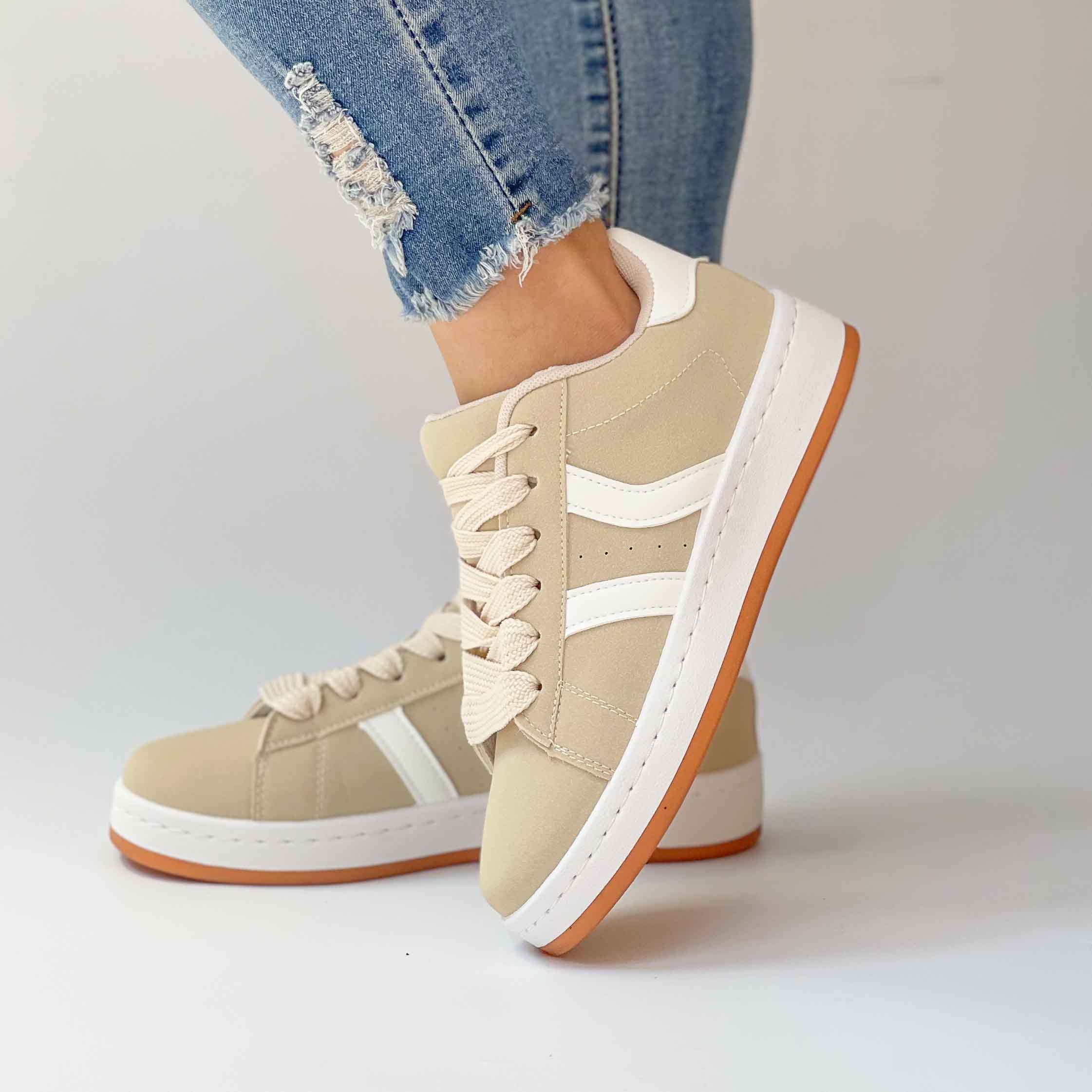 Zapatillas de mujer beige con blanco 29 - Imagen 3