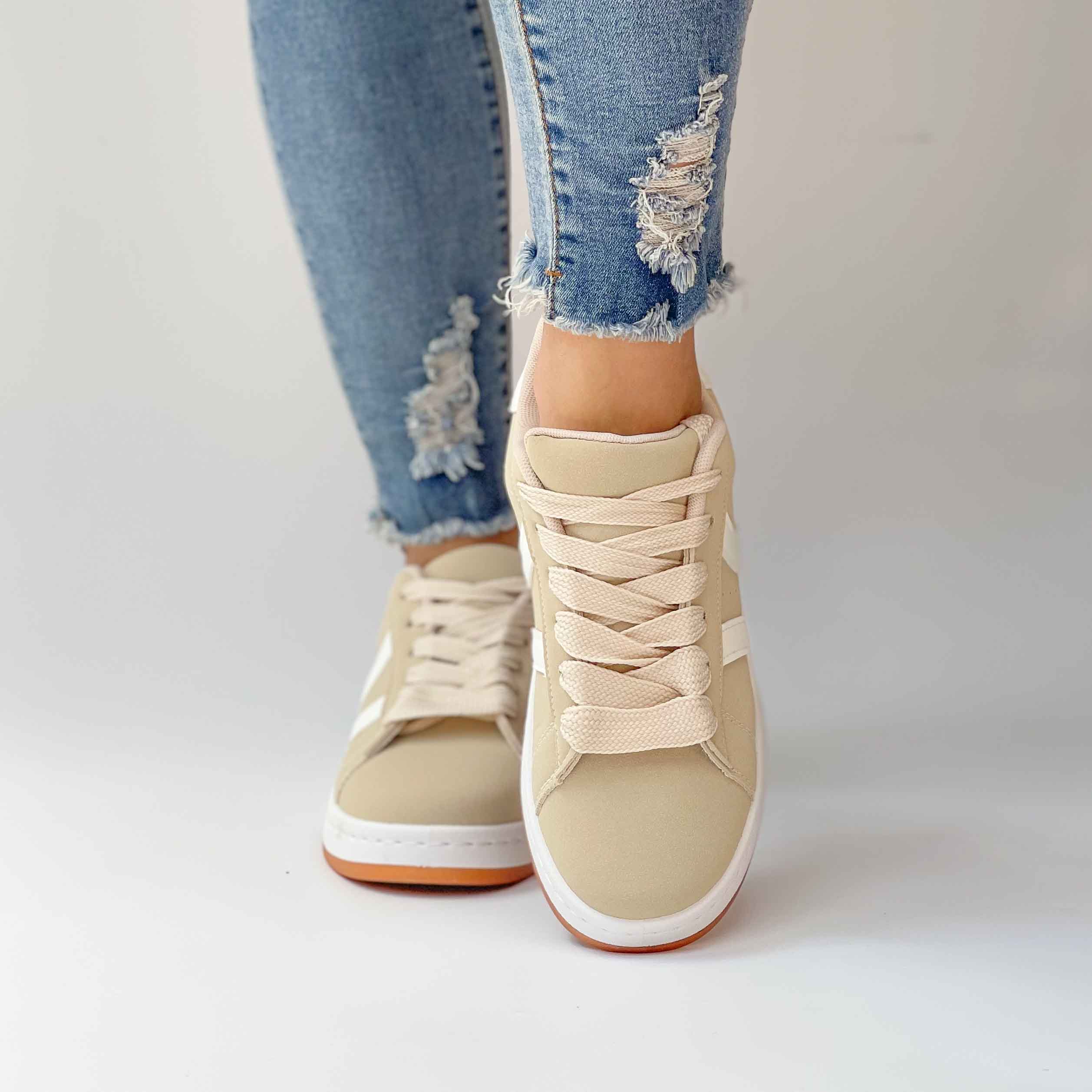 Zapatillas de mujer beige con blanco 29 - Imagen 5