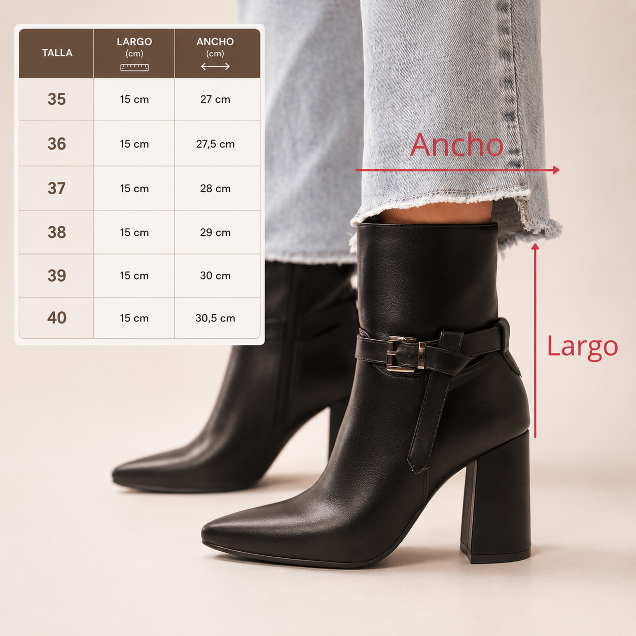 Botines negros taco grueso 330-C - Imagen 5