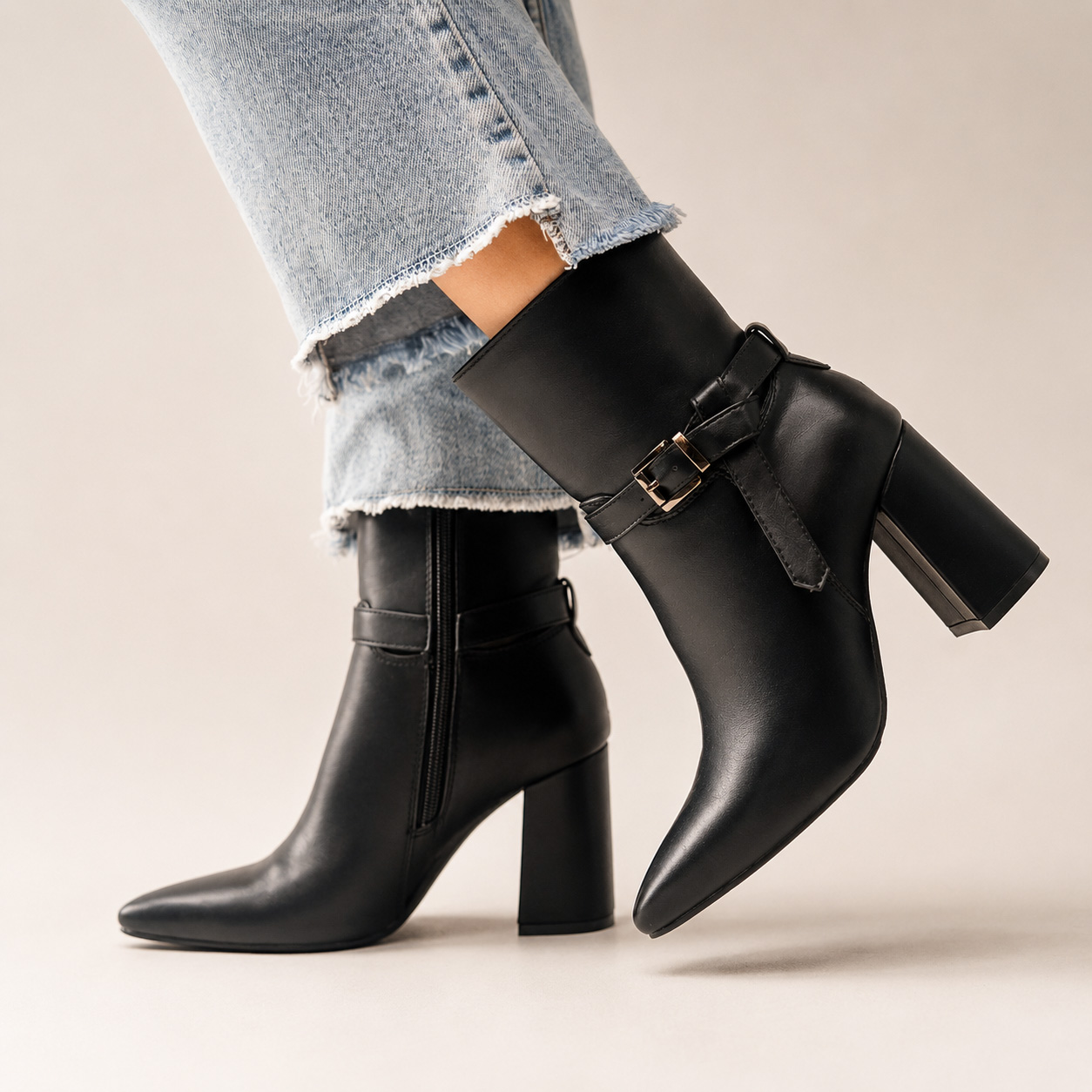 Botines negros taco grueso 330-C