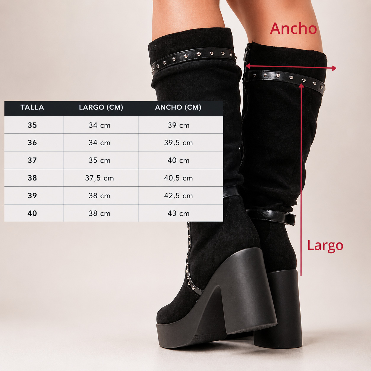 Botas negras taco grueso y plataforma G131 - Imagen 3