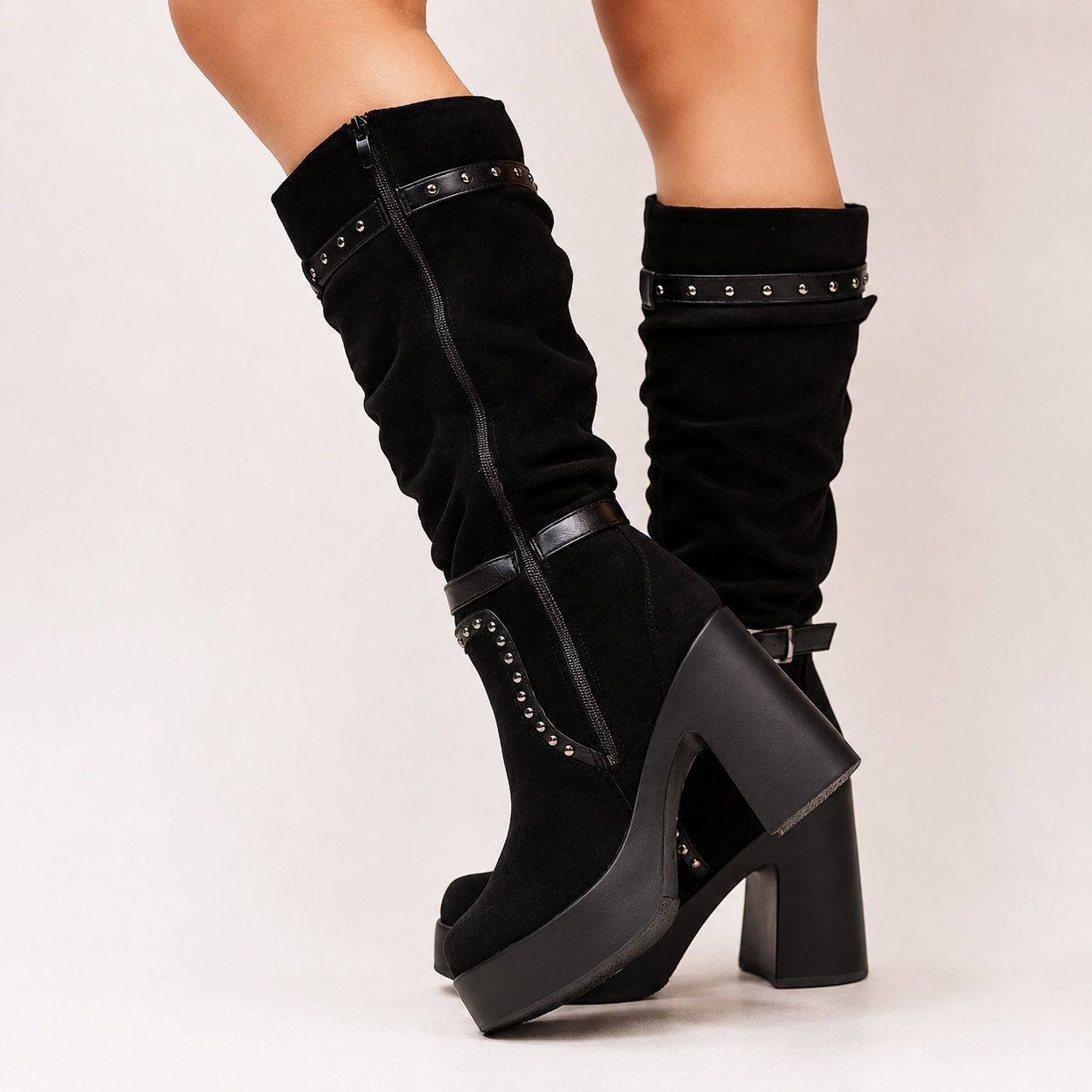 Botas negras taco grueso y plataforma G131 - Imagen 5