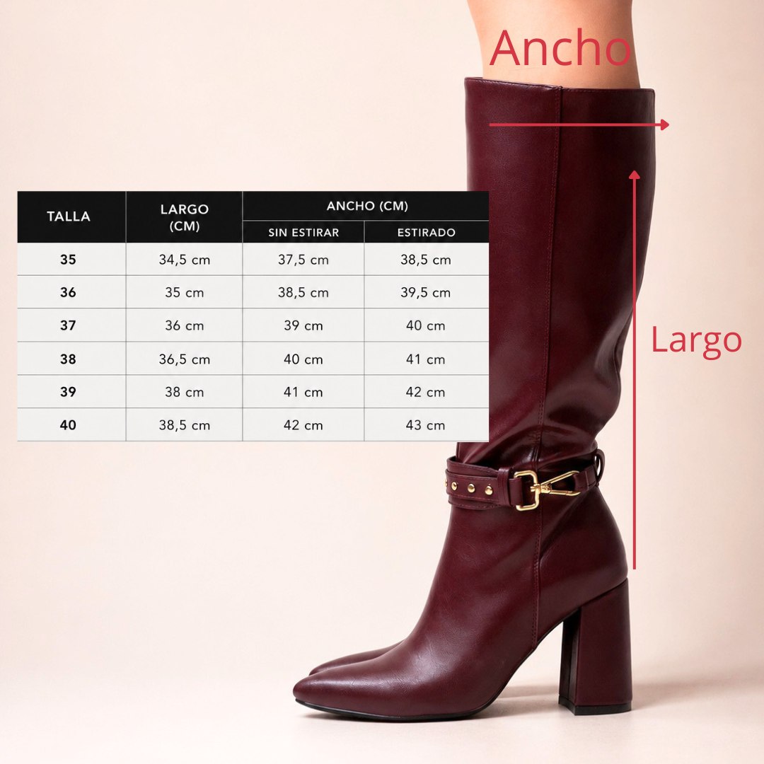 Botas burdeo taco grueso b13 - Imagen 3