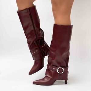 Botas burdeo de mujer con taco 033