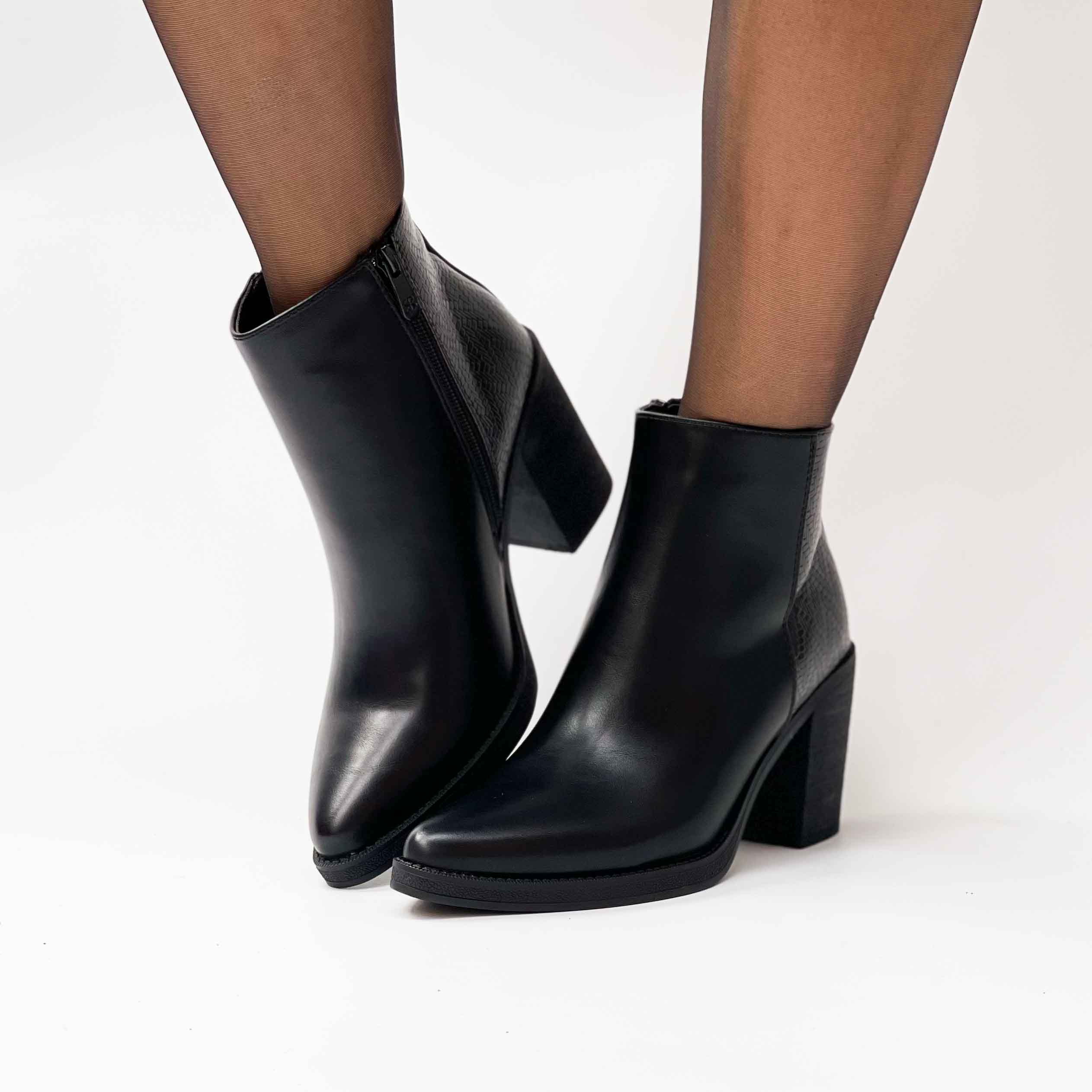Botines negros de mujer taco grueso 03 - Imagen 3