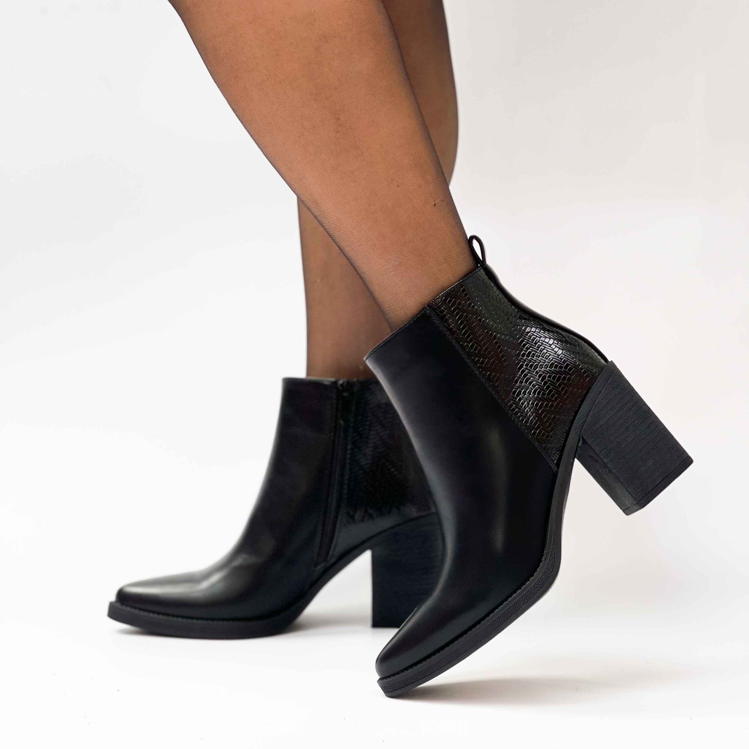 Botines negros de mujer taco grueso 03