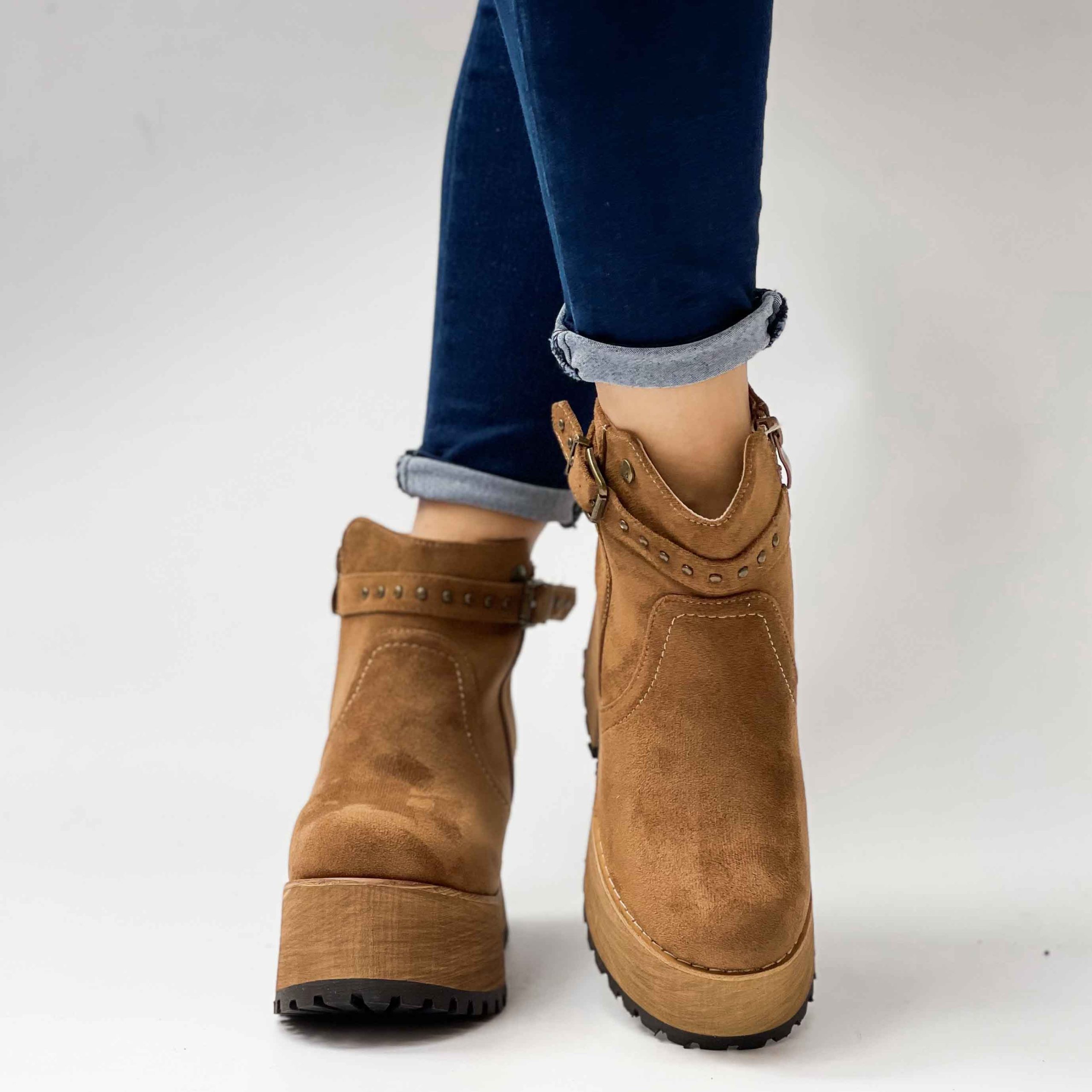 Botines cafe de mujer con plataforma r59 - Imagen 3