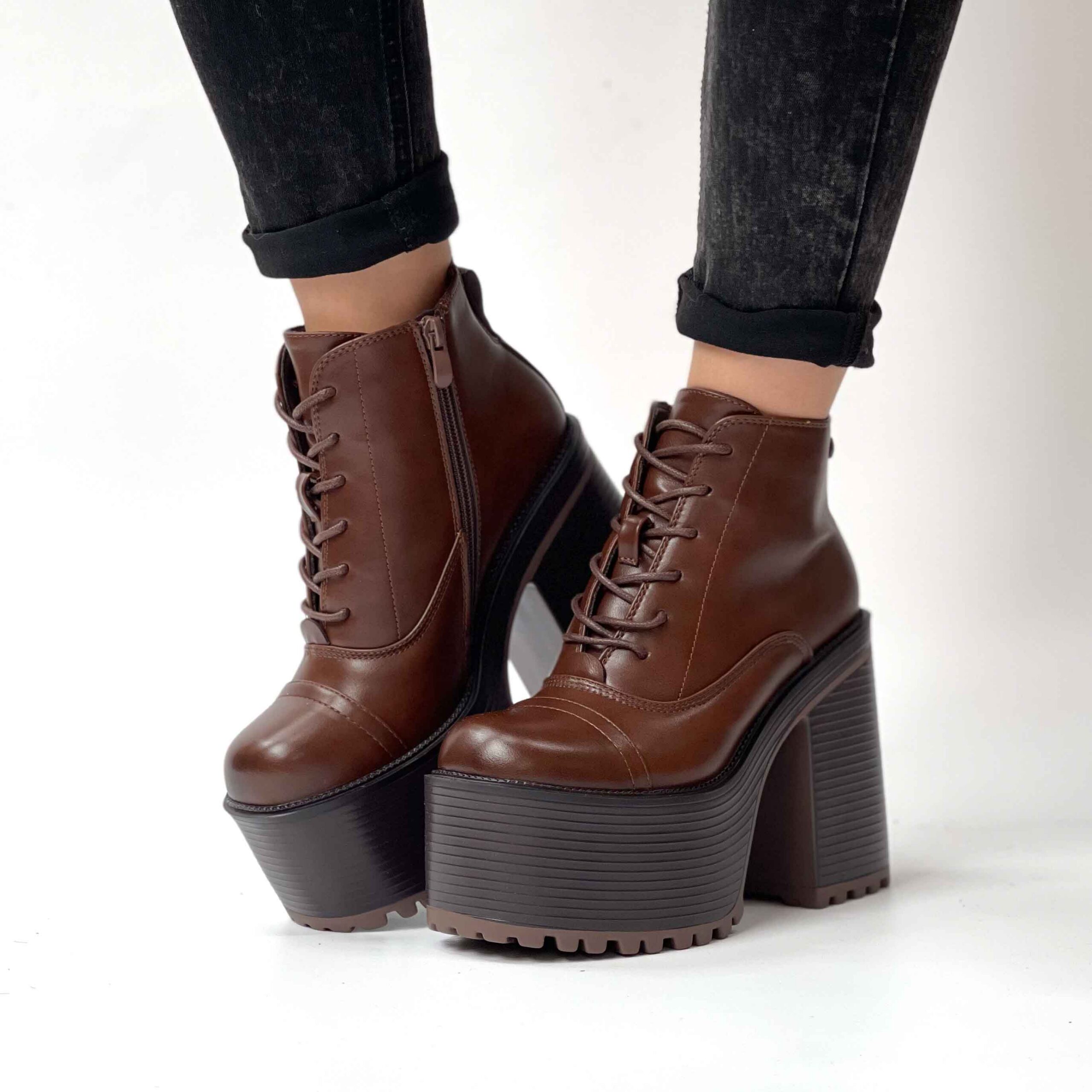 Botines cafe de mujer con plataforma 012 - Imagen 4