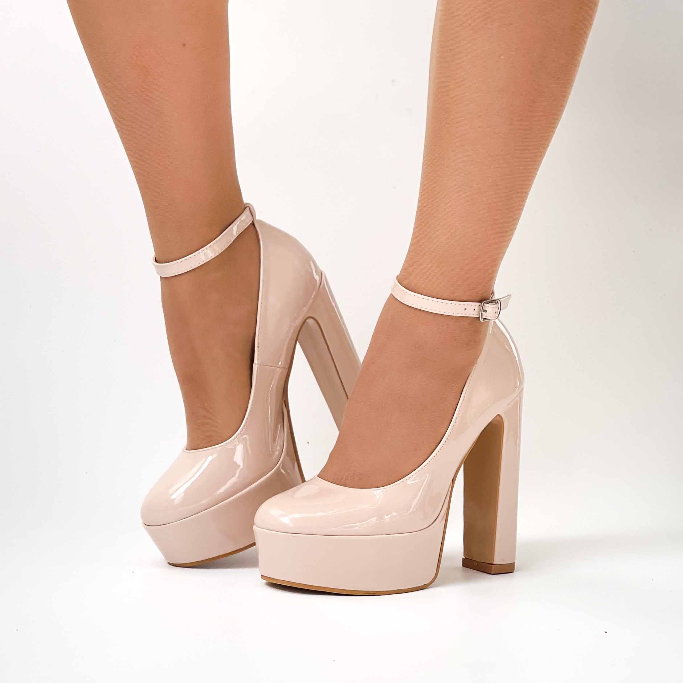 zapatos beige taco alto y plataforma de mujer 099