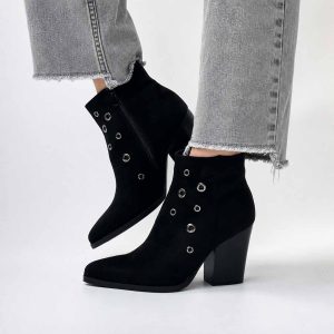 Botines negros de mujer taco grueso w12