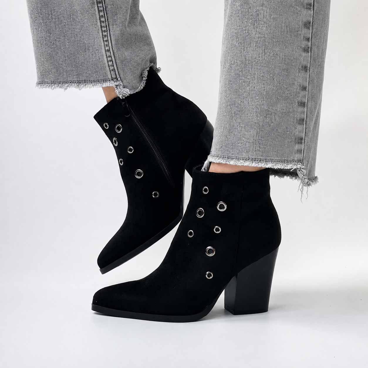 Botines negros de mujer taco grueso w12