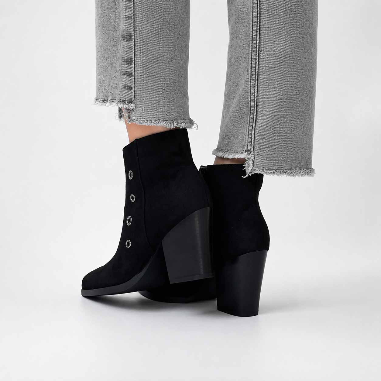 Botines negros de mujer taco grueso w12 - Imagen 3