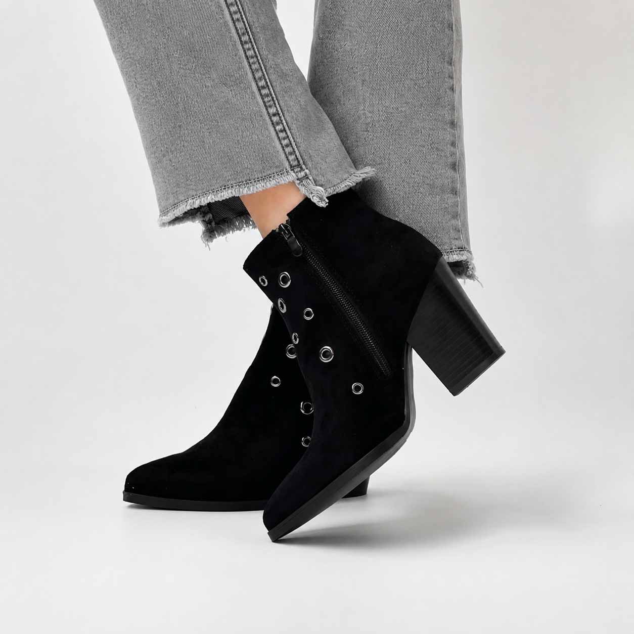 Botines negros de mujer taco grueso w12 - Imagen 4