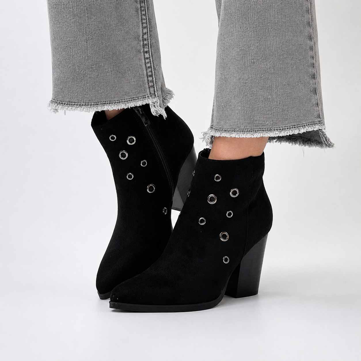 Botines negros de mujer taco grueso w12 - Imagen 6