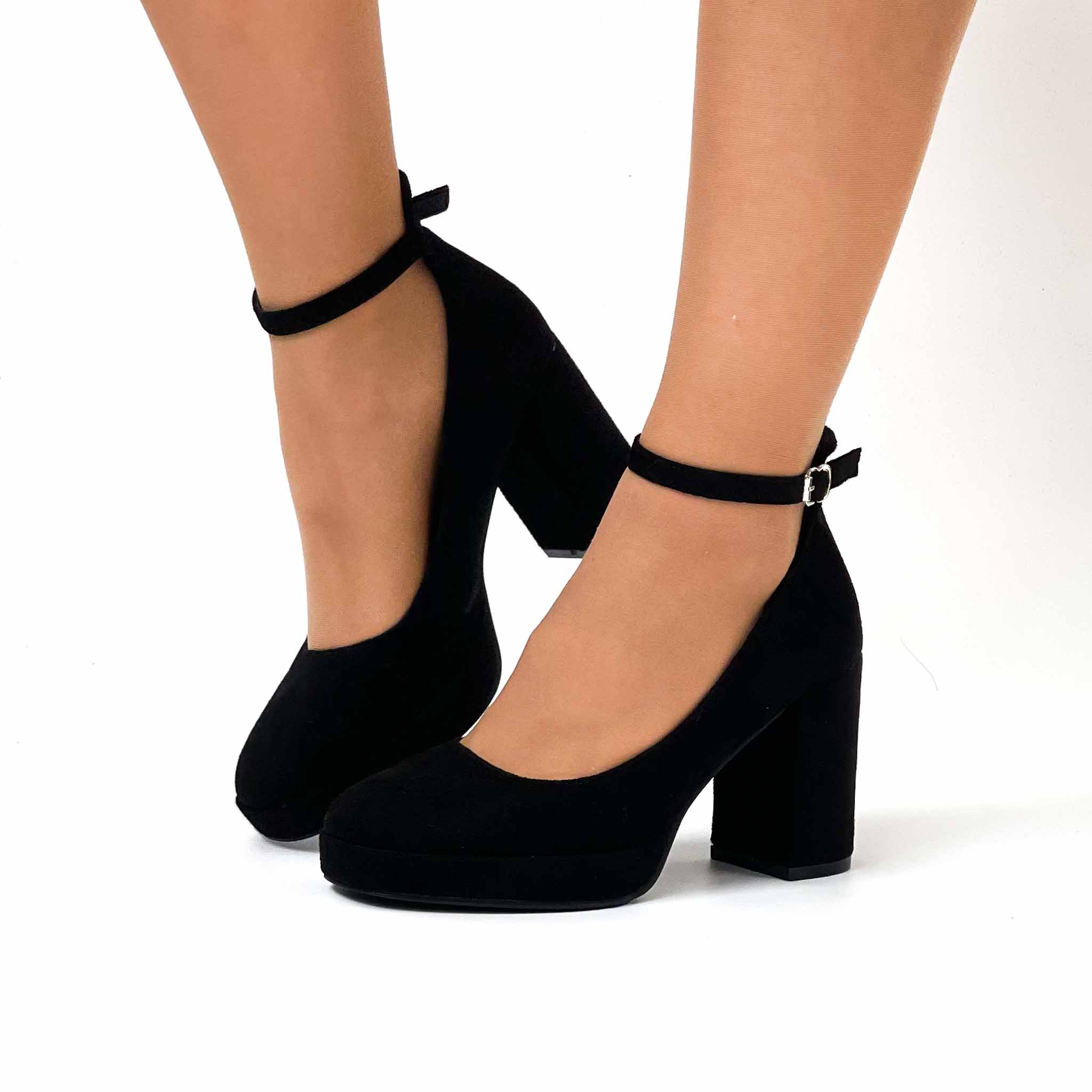 zapatos negros taco medio y grueso con plataforma 510 - Imagen 3