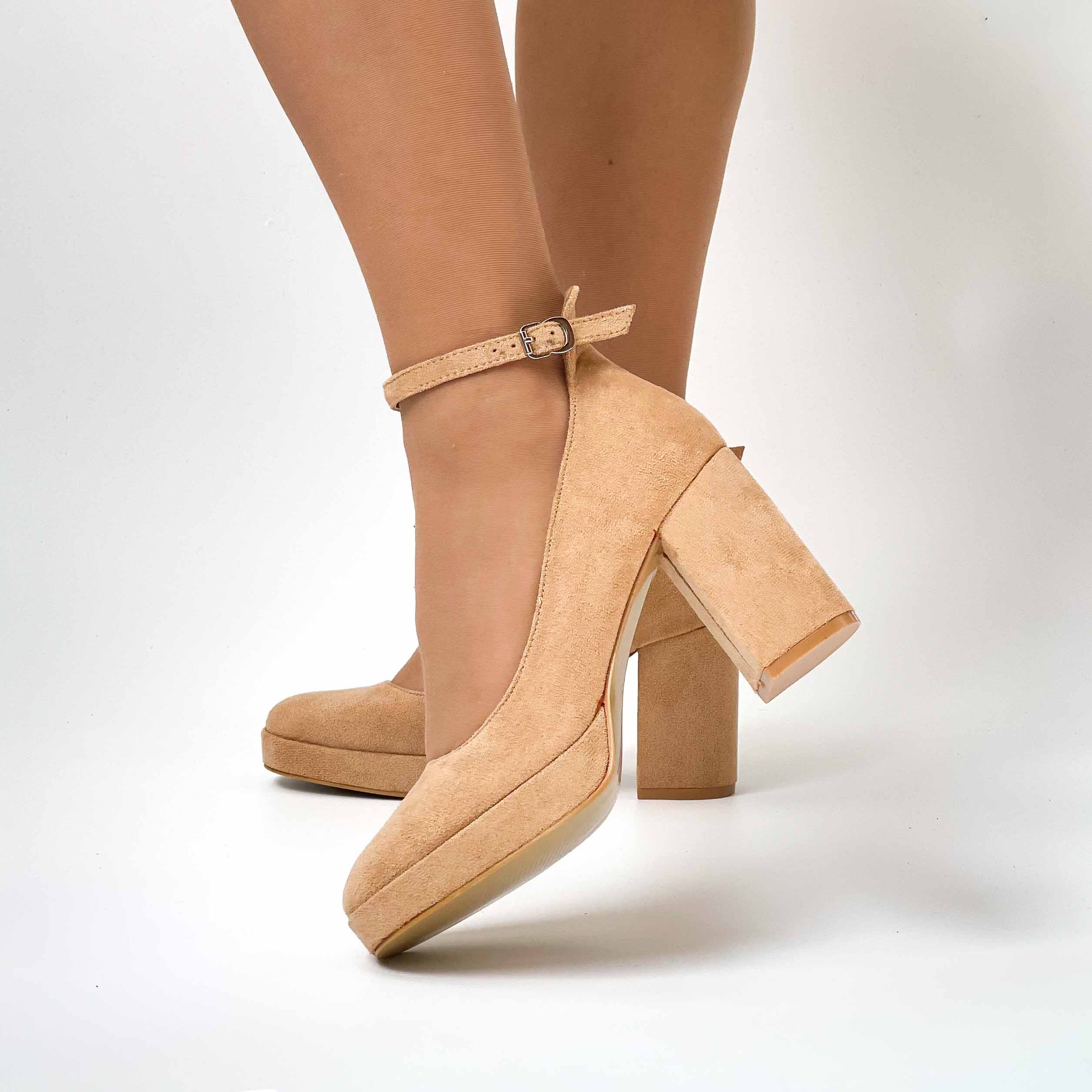zapatos beige taco medio y grueso con plataforma 510 - Imagen 3