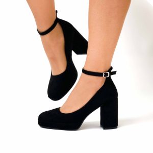 zapatos negros taco grueso con plataforma 510
