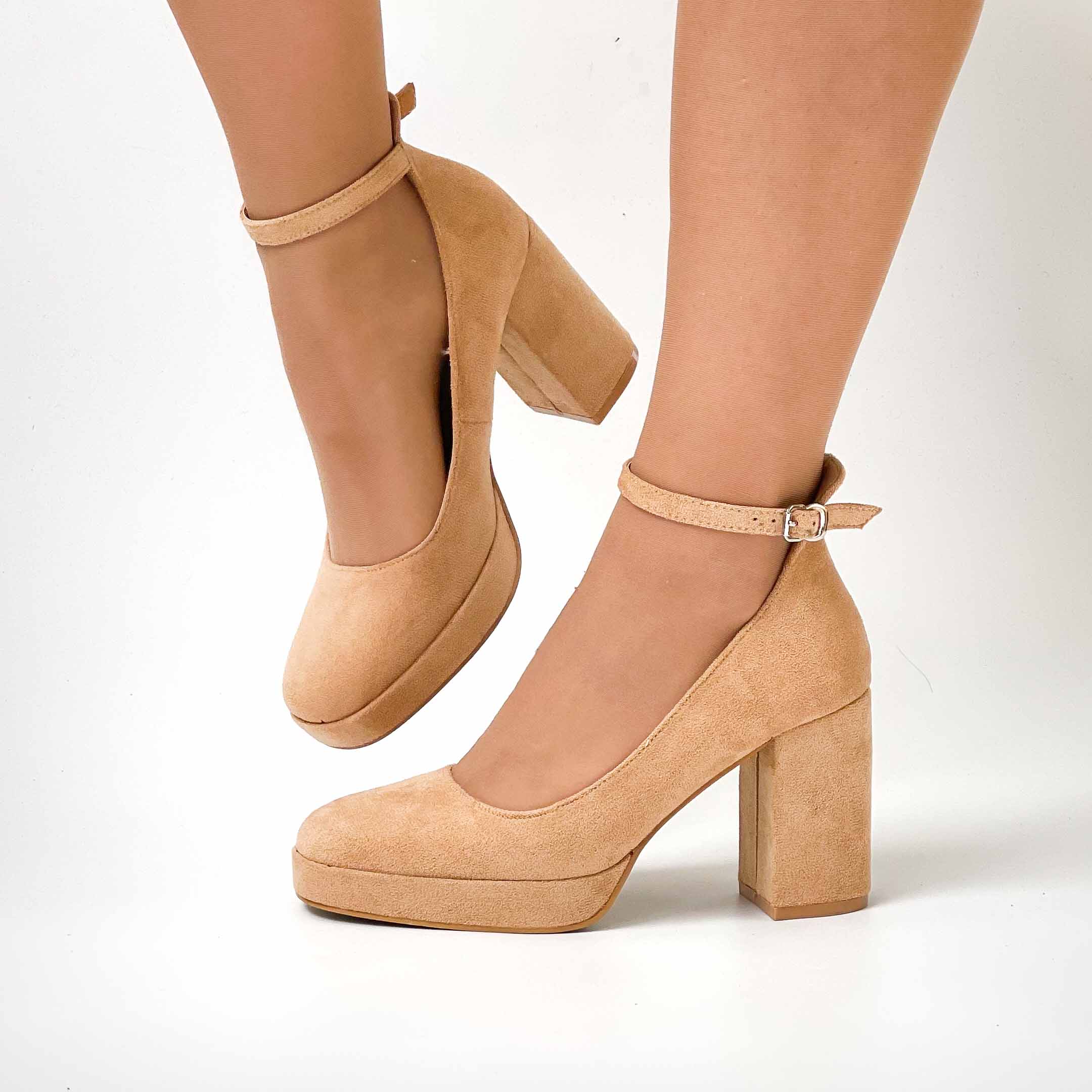 zapatos beige taco medio y grueso con plataforma 510 - Imagen 5