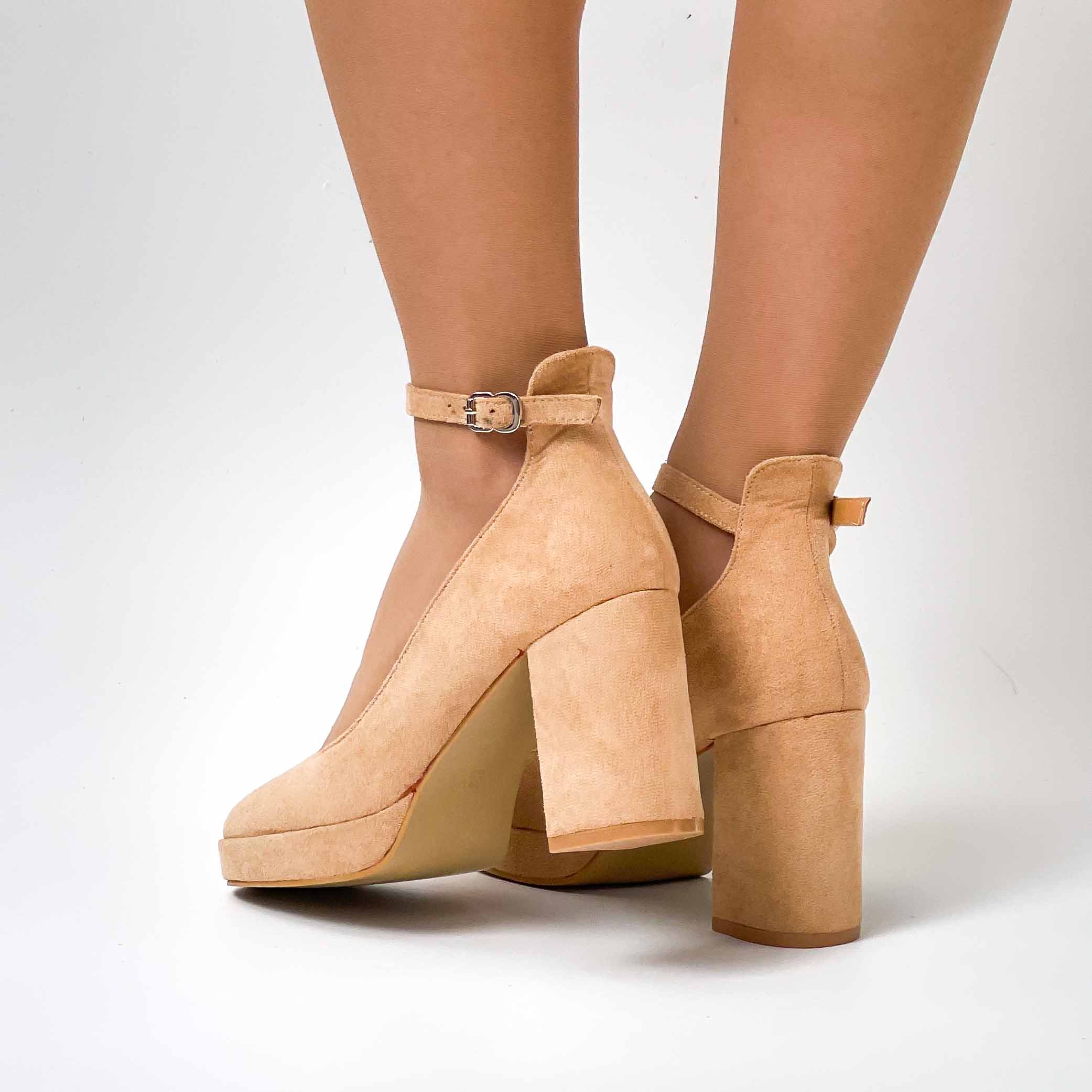 zapatos beige taco medio y grueso con plataforma 510 - Imagen 6