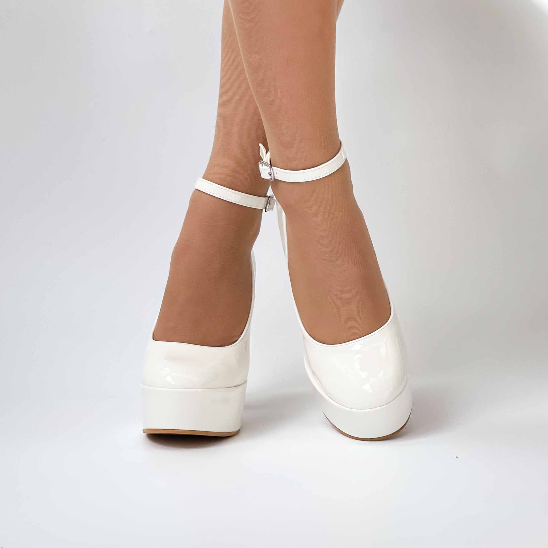 zapatos blancos taco alto y plataforma de mujer 099 - Imagen 4