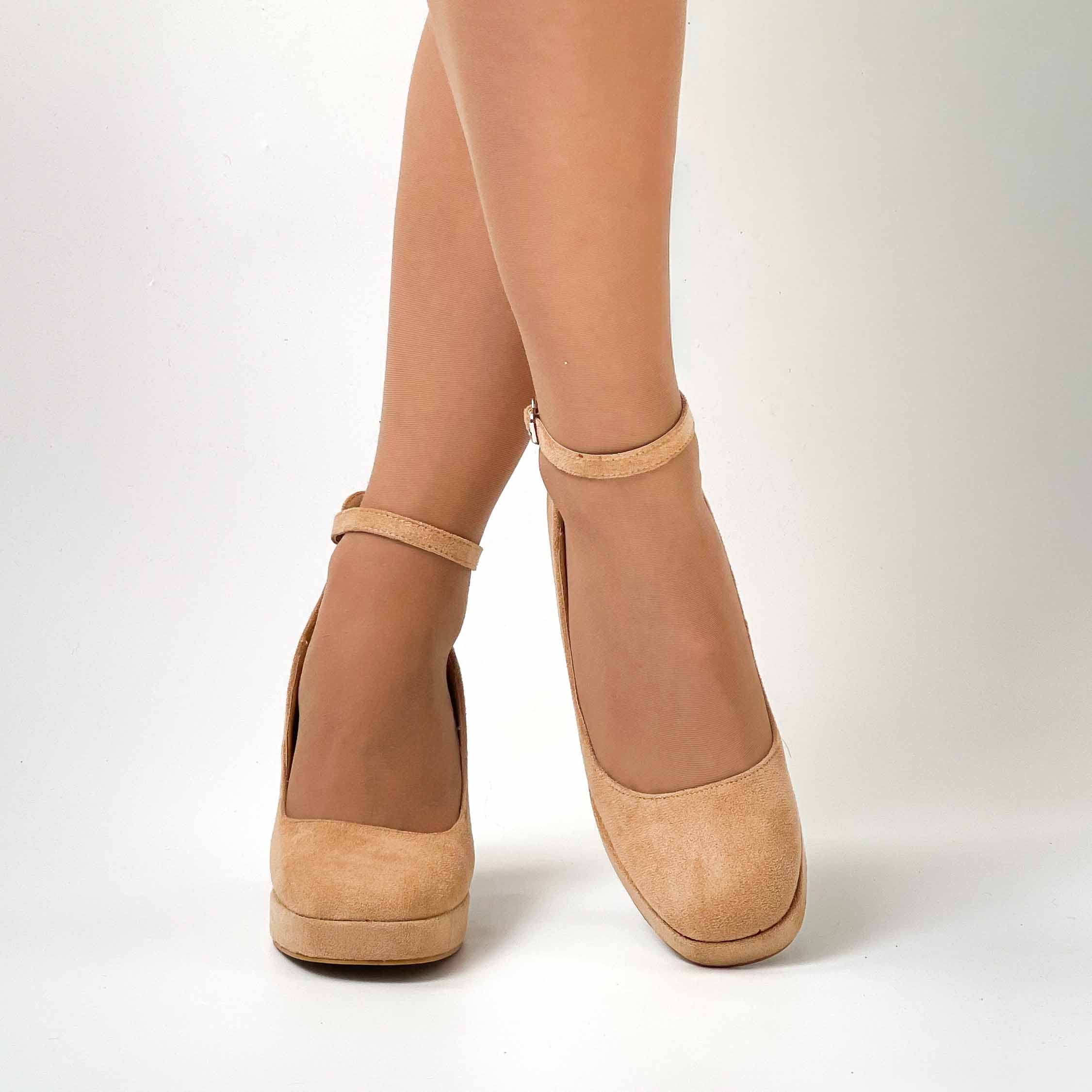 zapatos beige taco medio y grueso con plataforma 510 - Imagen 4