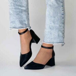 Zapatos negros taco bajo punta fina elegantes 272