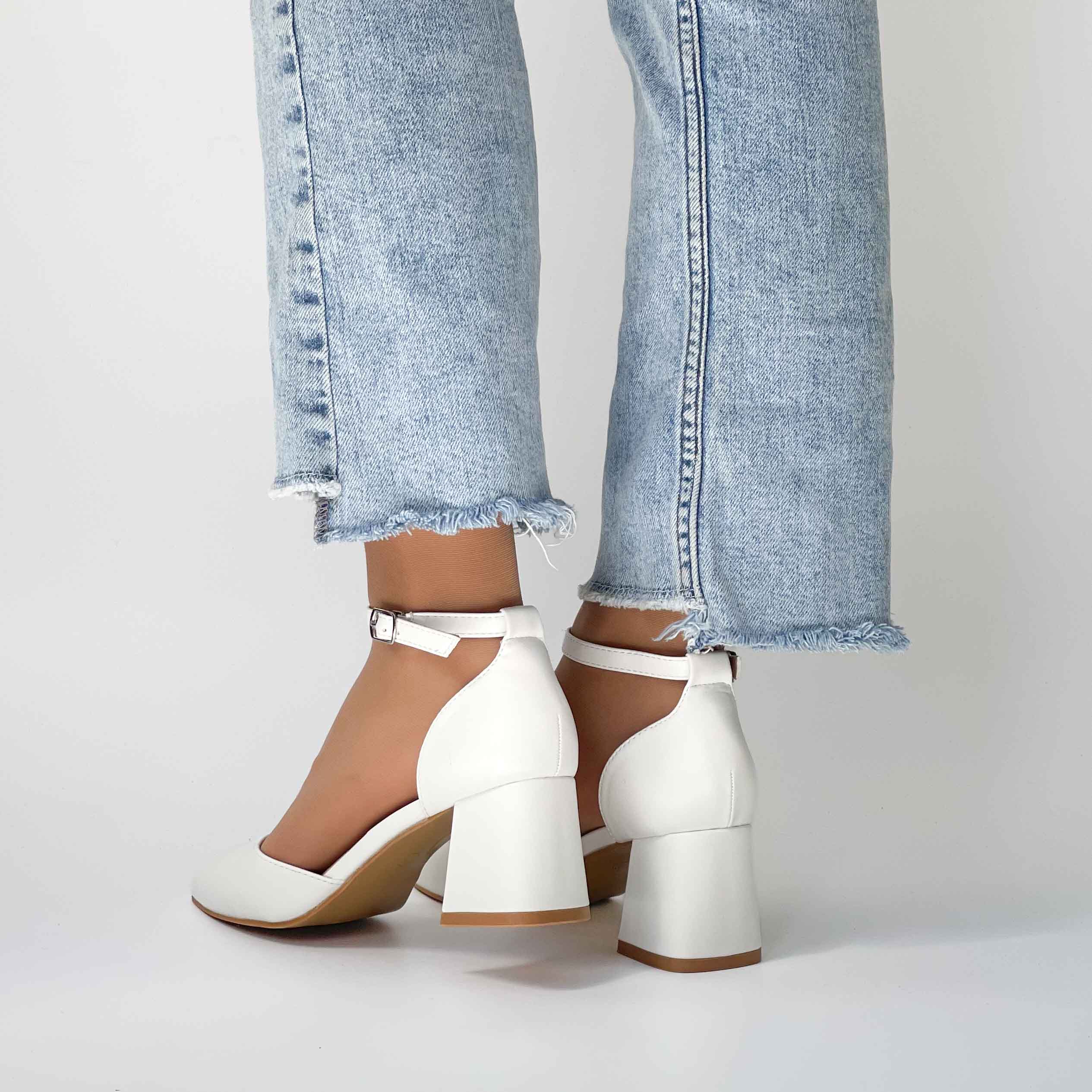 Zapatos blancos taco bajo punta fina elegantes 272 - Imagen 3