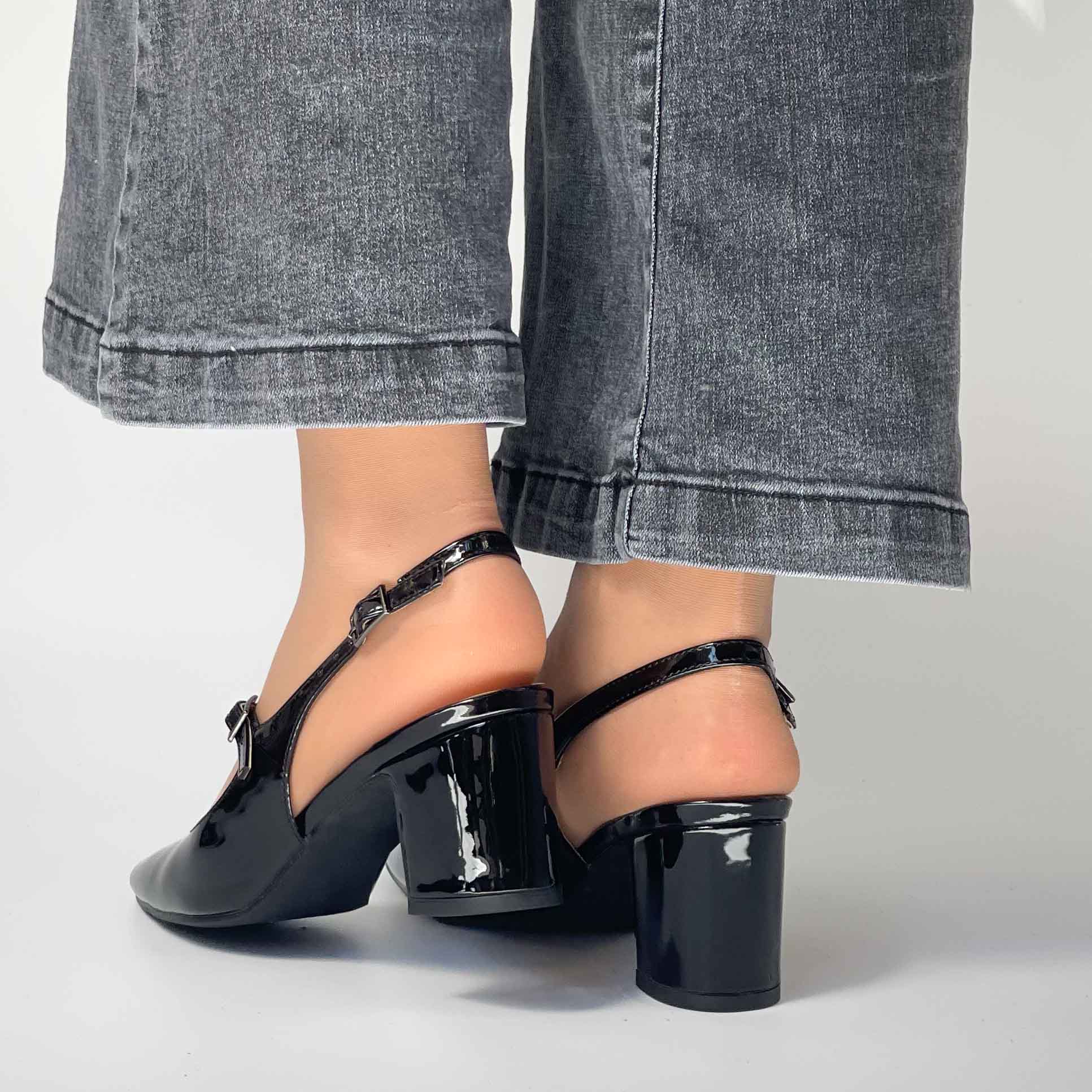 Zapatos con taco medio mary jane negros 059 - Imagen 2